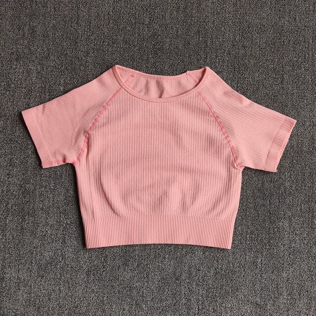Women Yoga Shirts Short Sleeve Crop Top Gym Tops Fitness Running Workout Sport T-Shirts Sports Wear-7