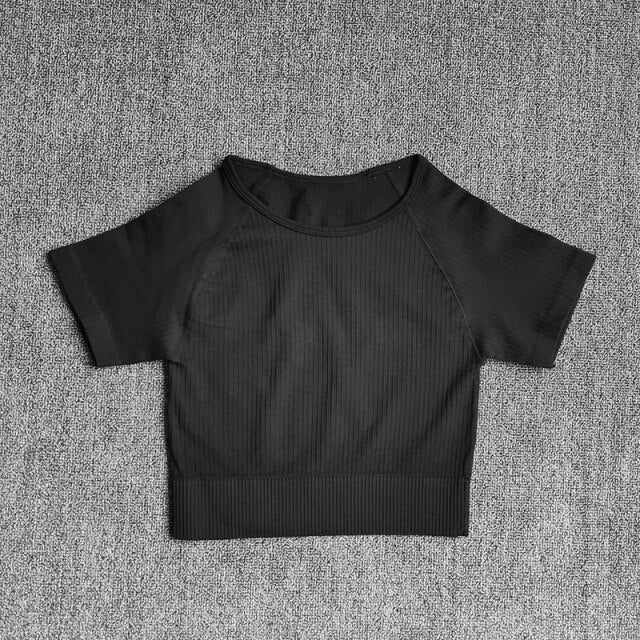 Women Yoga Shirts Short Sleeve Crop Top Gym Tops Fitness Running Workout Sport T-Shirts Sports Wear-5