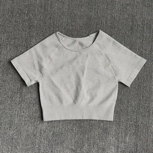 Women Yoga Shirts Short Sleeve Crop Top Gym Tops Fitness Running Workout Sport T-Shirts Sports Wear-10