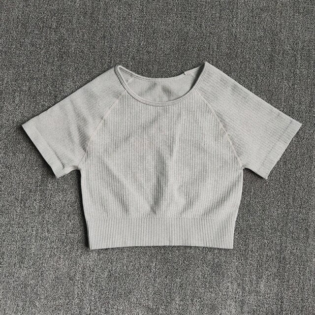 Women Yoga Shirts Short Sleeve Crop Top Gym Tops Fitness Running Workout Sport T-Shirts Sports Wear-10