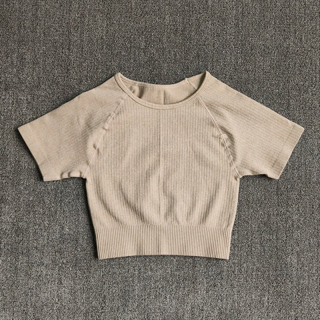 Women Yoga Shirts Short Sleeve Crop Top Gym Tops Fitness Running Workout Sport T-Shirts Sports Wear-11